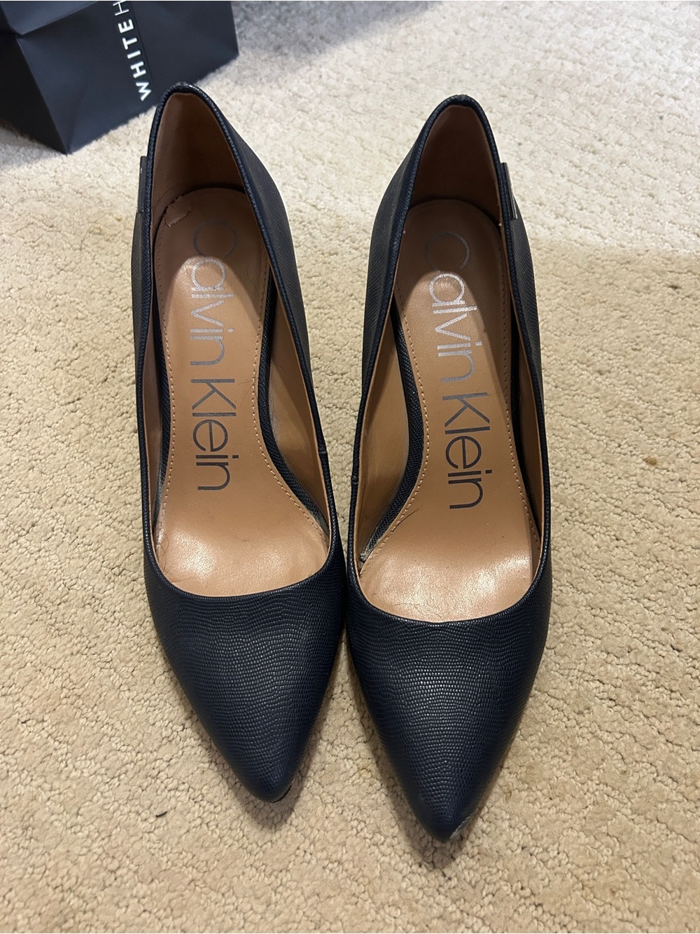 Calvin Klein Navy Textured Pointed-Toe Pumps
